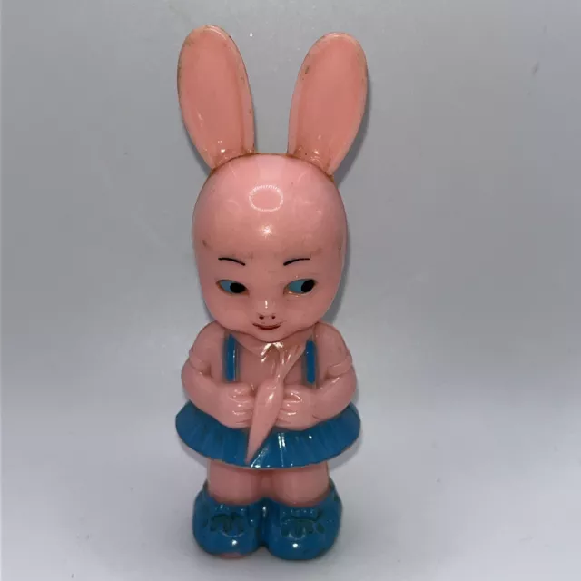 Knickerbocker Rattle Hard Plastic Easter Bunny Rabbit Pink Blue Dress Vintage