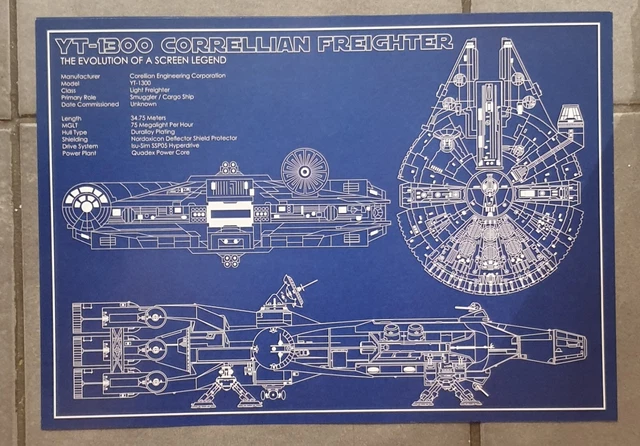 STAR WARS MILLENNIUM falcon schematic blueprint A3 Poster £10.00 ...