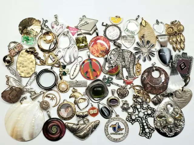 Vintage To Now Costume Craft Junk Charm Shell Enamel Pendant Jewelry Lot 50+