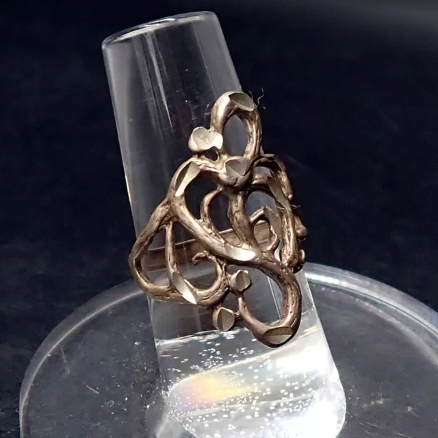 Abstract Filigree 925 Sterling Silver Cocktail Ring Band, Size 5.75, 3.43g