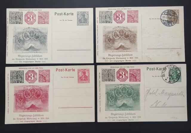 4 verschiedene Privatganzsachen "100 Jahre Königreich Württemberg" (Wappen 2)