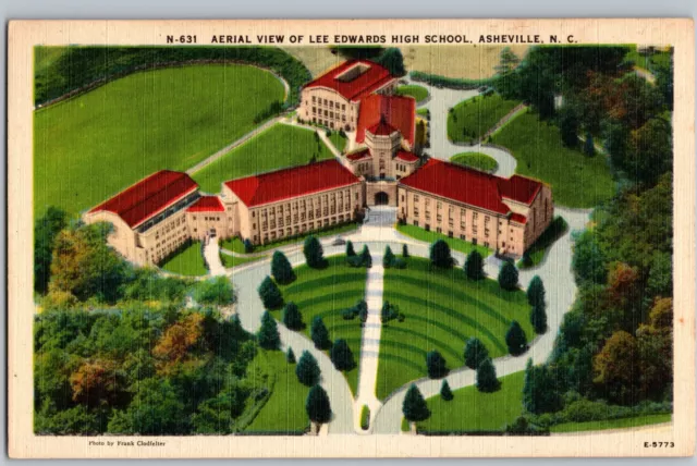 Lee Edwards High School Airplane View Asheville NC C1940 Postcard