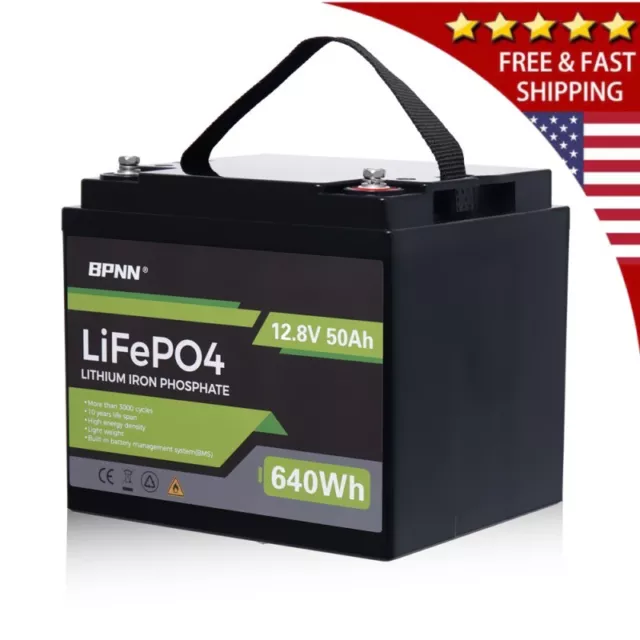 LiFePO4 Lithium Battery 12V 50Ah Deep Cycle for RV Marine Solar RV Off-grid BMS