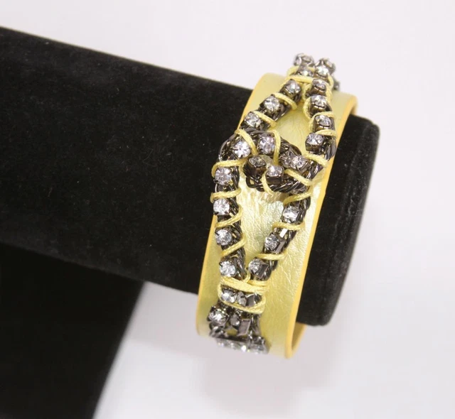 Gold Leather Band With Rhinestones Bracelet Fashion Costume Jewelry jxl4 New