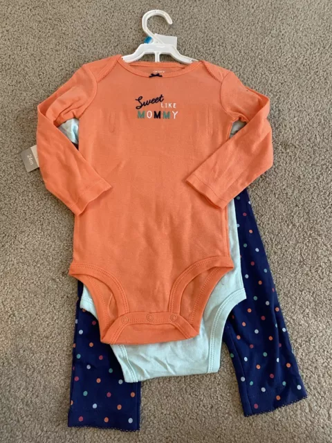 NWT carters Infant Girls 3 Piece 24M Cupcake Blue Orange Leggings One Pieces