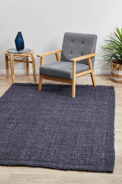 Nino Bohemian Blue Natural Jute Flatweave Floor Rug 3 Sizes