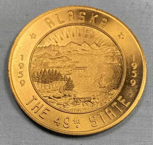 FAIRBANKS ALASKA 1959 TOKEN “THE 49th STATE” Gold Plated SOUVENIR TRADE DOLLAR