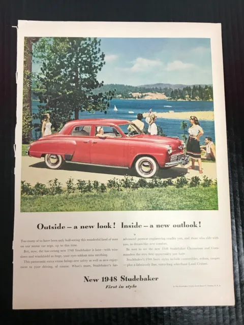 1948 Red STUDEBAKER Car - Girls - Beach - Country - Dresses - VINTAGE AD