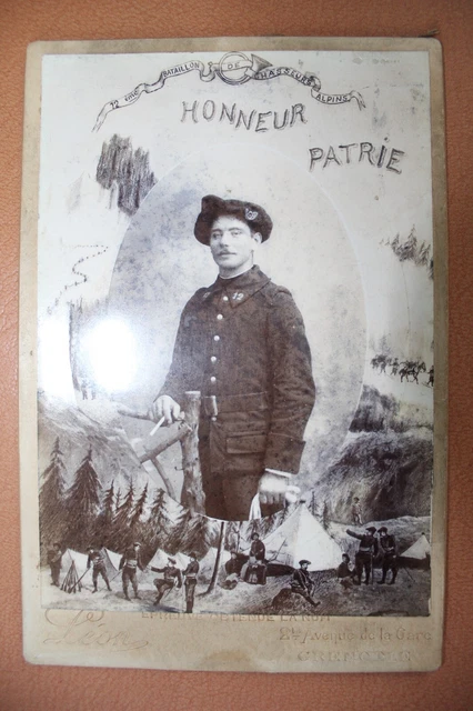 PHOTO STUDIO 12 ème BCA Chasseur Alpin Carte 1914-1918 Tarte casque WWI ...