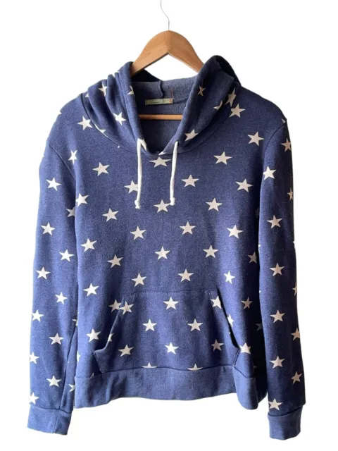 Alternative Earth Women's Size L Blue Star Print Hoodie Sweatshirt
