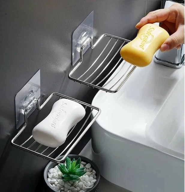 Stainless Steel Soap Dish Mounted Wall Holder Bathroom Shower Basket Storage Box