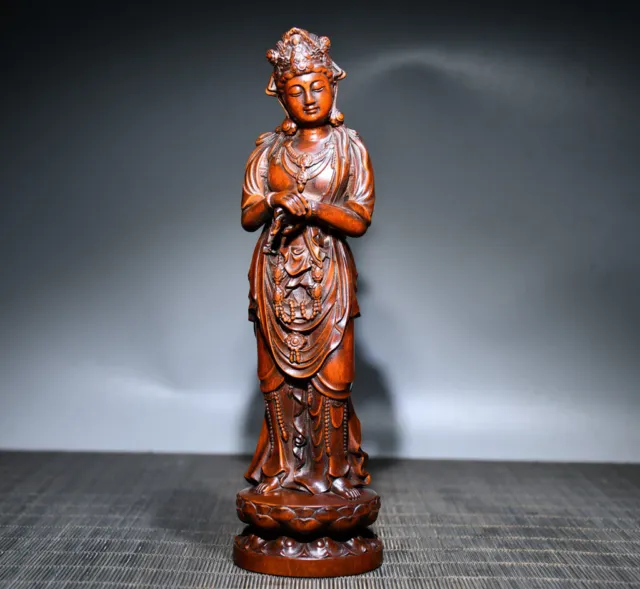 Chinese Natural Boxwood Hand-carved Exquisite Guanyin Statue 73697
