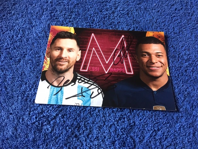 PHOTO CARTONNEE DEDICACE Autograph Format A6 Lionel Messi Kylian M