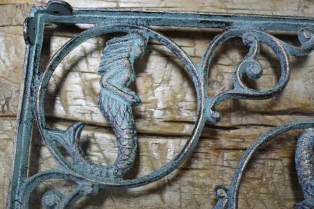 2 Cast Iron NAUTICAL MERMAID Brackets Garden Braces Shelf Bracket PIRATES Ship 3