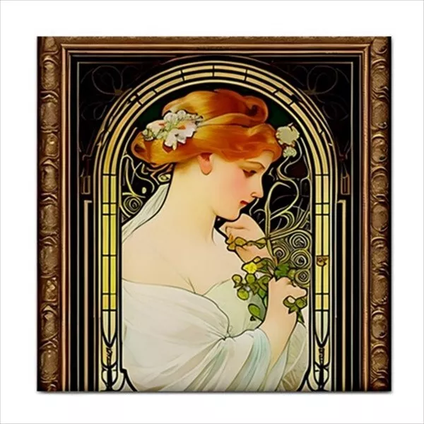 Art Nouveau Style Woman Decorative Border Backsplash Ceramic Craft Tile