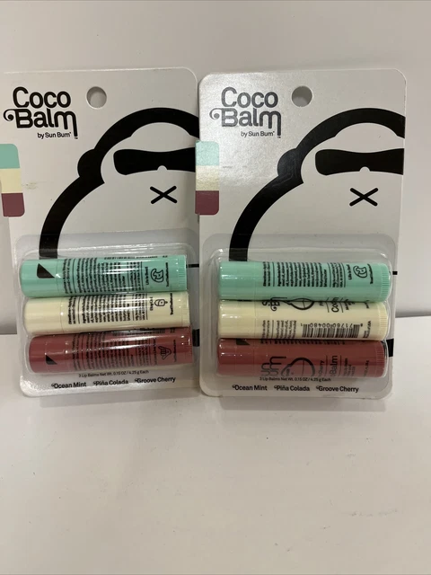 Lip Balm, Sun Bum CocoBalm Ocean Mint Groove Cherry Pina Colada 2pk = 6 Tubes