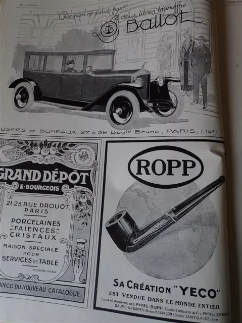 BALLOT 2 litres + pipe ROPP + GRAND DEPOT pub papier ILLUSTRATION  AUTO 1925 col