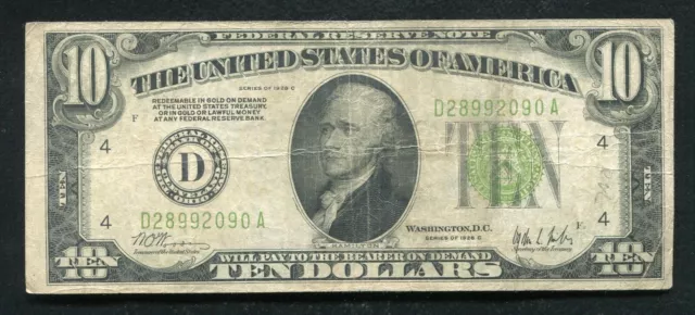 Fr. 2003-D 1928-C $10 Frn Federal Reserve Note “Gold On Demand” Cleveland, Oh