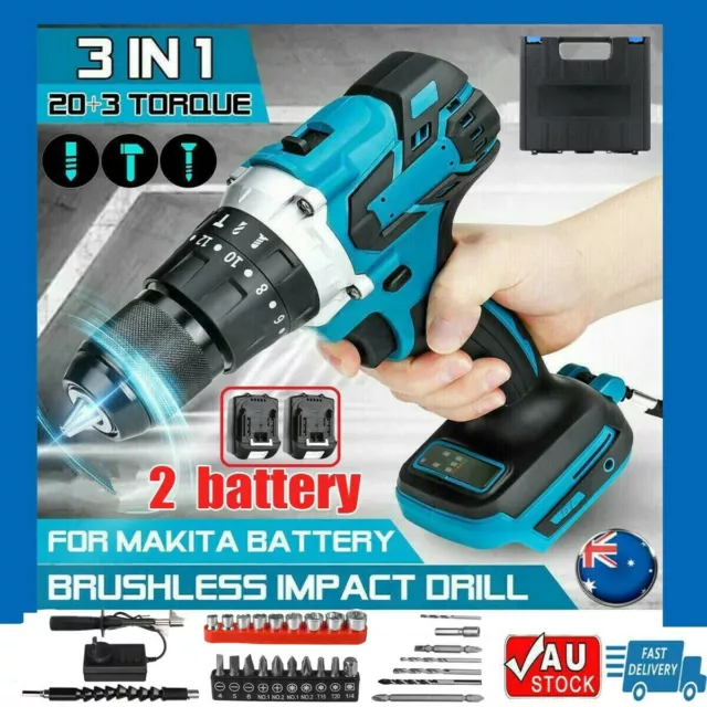 Impact Driver Hammer Drill Brushless + Li-ion Battery Charger + Tools For Makita
