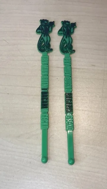 Lot of 2  Bacardi Gecko Swizzlesticks Green With Black Outline Great For Bar