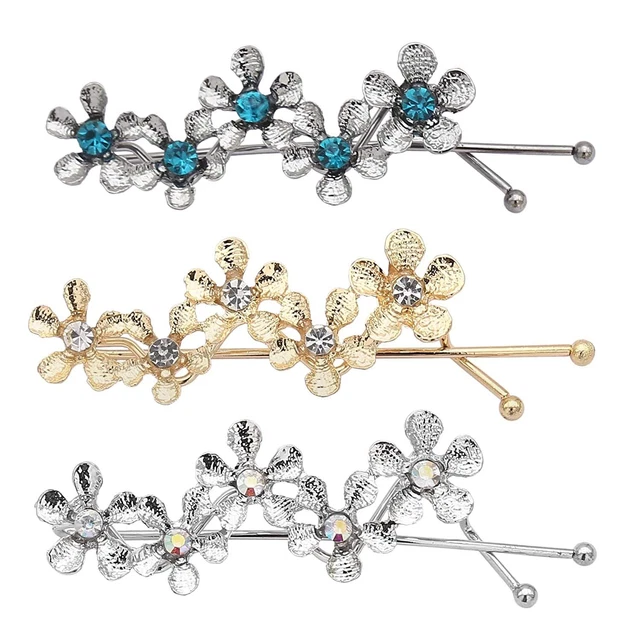 Foglia Floreale Bellissimo Fiore Strass Capelli Clip Set Di 3 Per Women