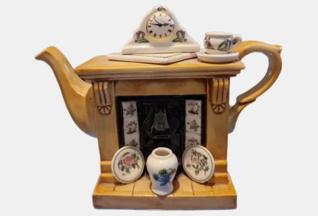 Minature Portmeirion Teapot Paul Cardew Design ~ Fireplace with Decorative China