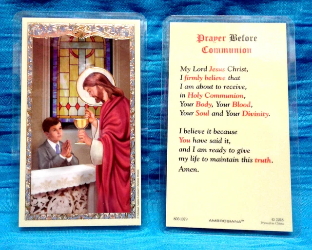 FIRST COMMUNION LAMINATED Holy Card Prayer before Communion Gilded Gold ...