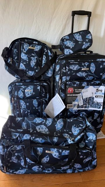 $350 TAG FREEHOLD Blue Print PC Luggage Set Expandable Suitcase