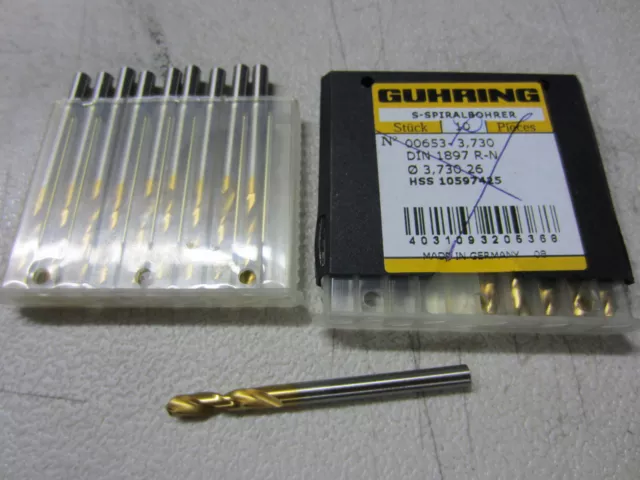 10 new GUHRING 00653-3.730MM #26 HSS Stub Machine Length TiN Coated Twist Drills