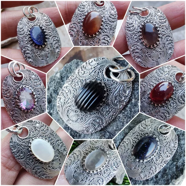 Natural Multi Gemstone 925 Sterling Silver Handmade Designer Unique Pendants