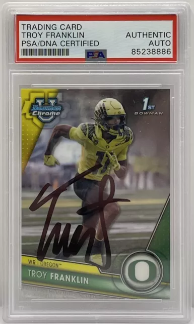 Troy Franklin Signed 2023 Bowman Chrome U Rookie Card Oregon Ducks PSA/DNA Slab