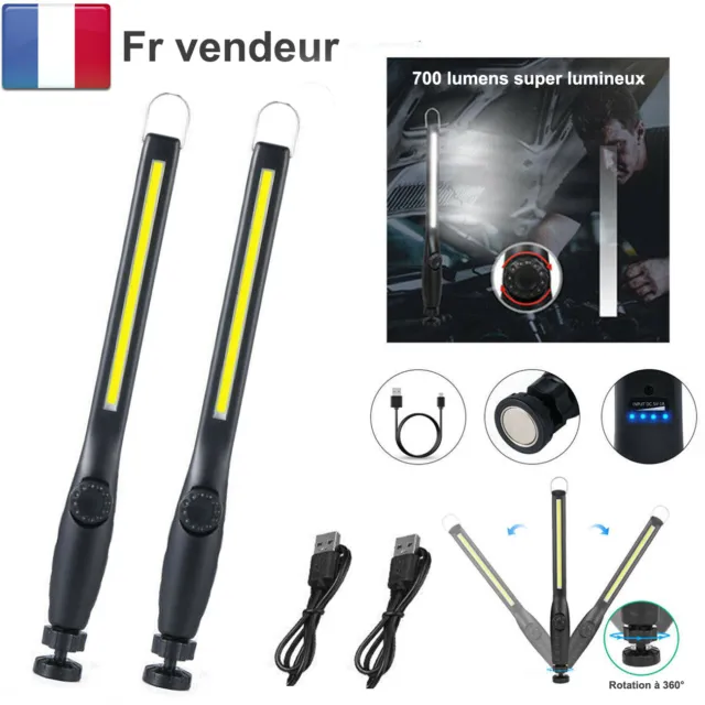 2x Magnétique rechargeable COB Led Lampe de travail Voiture Mécanicien Torche 2