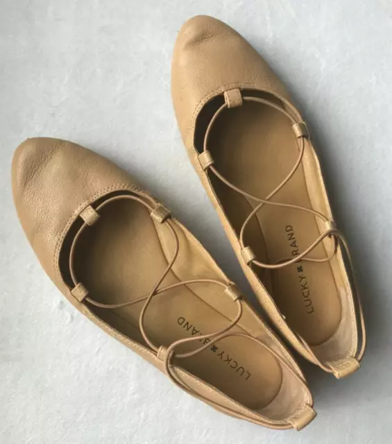 Lucky Brand Aviee Lace-Up Ballet Flats Women's Size 6.5M Nude Leather Shoes