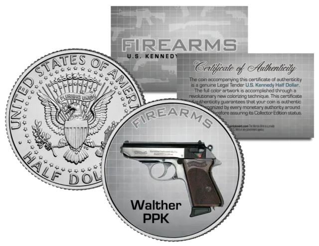 WALTHER PPK Gun Firearm Weapon JFK Kennedy Half Dollar US Colorized Coin