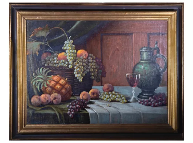 H. Reidl - Early 20th Century Oil, Fruit And Wine Still Life