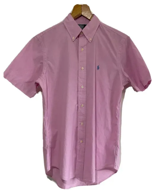 POLO RALPH LAUREN Mens Short Sleeve Shirt Size 15/38 Pink Custom Fit ...