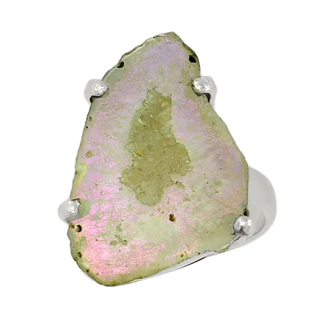 Treated Aura Druzy 925 Sterling Silver Ring Jewelry s.7 ALLR-21391