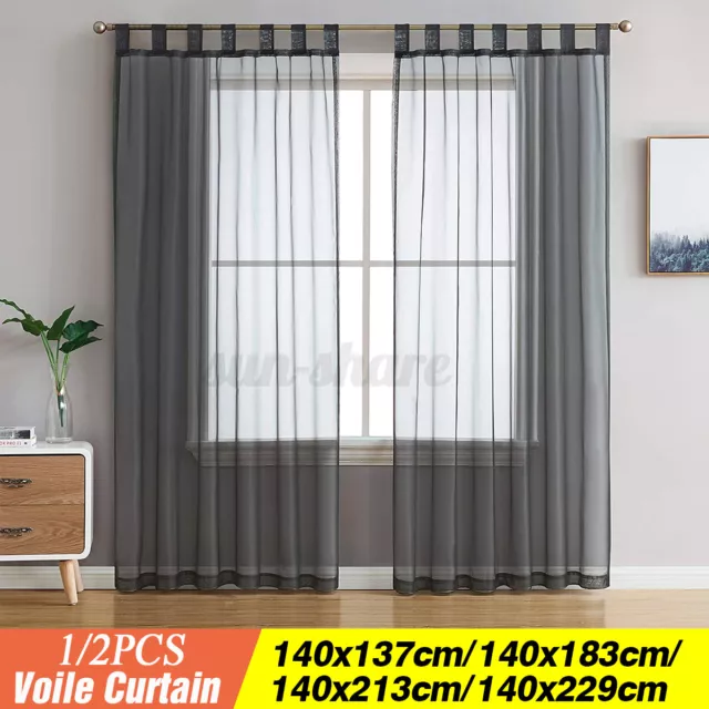 Voile Window Curtain 10cm Long Tab Top Solid Sheer Panel Living Room Bedr