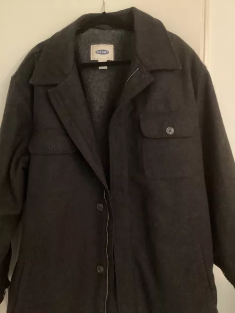 Mens XL Classic Wool Coat Old Navy Full Zip Collared Jacket Lined Gray/Black
