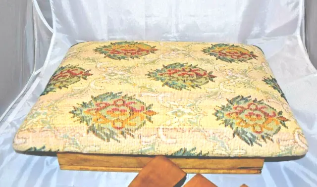 Vintage Footstool with Upholstered Top 15" x 10" Country Oak