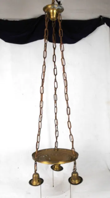 Antique Victorian 3 Arm Hanging Brass Chandelier 3