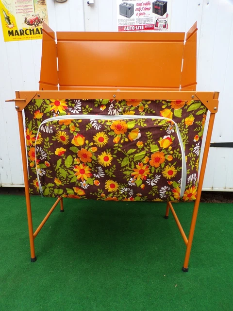 Tabouret De Camping Vintage Pliant – Motif Fleurs Orange, Pliable
