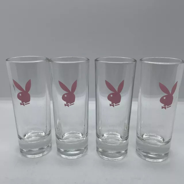 Set of 4 - Playboy Bunny 4” Tall Shot Glasses with Pink Logo