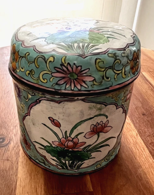 Antique Chinese Coisonne Enamel Tea Caddy