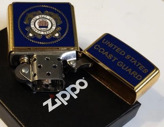 Zippo US Coast Guard Heavy Plate Enameled Crest Gold Dust Colored Case 2005