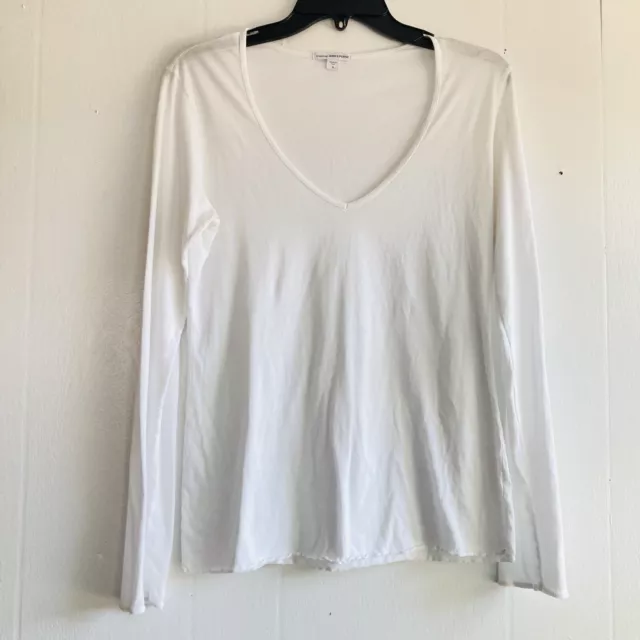 James Perse T-Shirt Womens White Minimalist Long sleeve V Neck Tee Top Sz 3