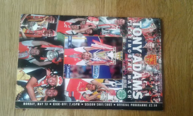 TONY ADAMS Testimonial Match  Programe,  Arsenal v Celtic. 2001/2002 Season.