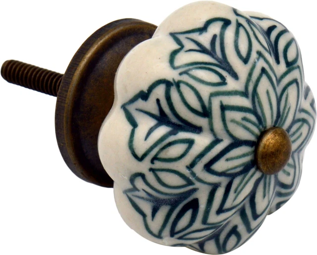 1x Vert Foncé 4.5cm Floral Céramique Bouton de Tiroir Armoire Poignées de Porte