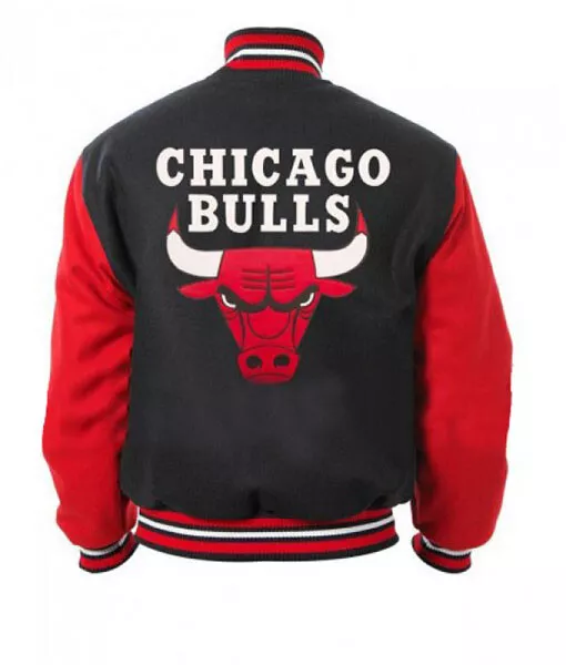 Giacca sportiva vintage Chicago Bulls Letterman Varsity Bomber NBA lana nera e rossa