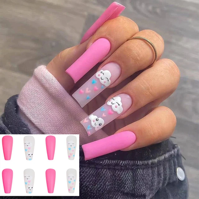 24Pcs Long Coffin Full Cover Press On Nail Ballerina False French Fake Nails Set